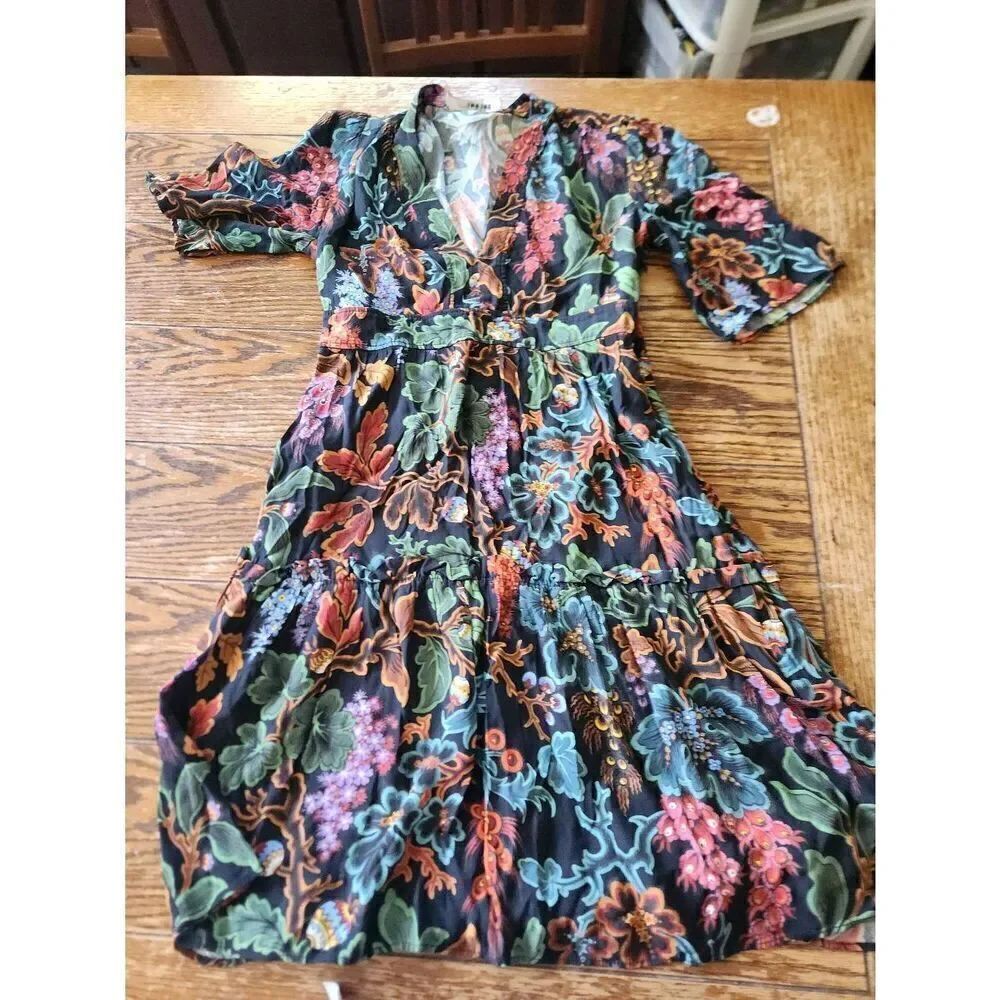 Philosophy Di Lorenzo Serafini Black Multicolor Floral Print V-Neck Dress Size 6